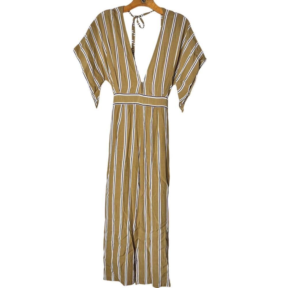 Faithfull the Brand Tilos Striped Wide Leg Tie Front Jumpsuit Mustard Size M